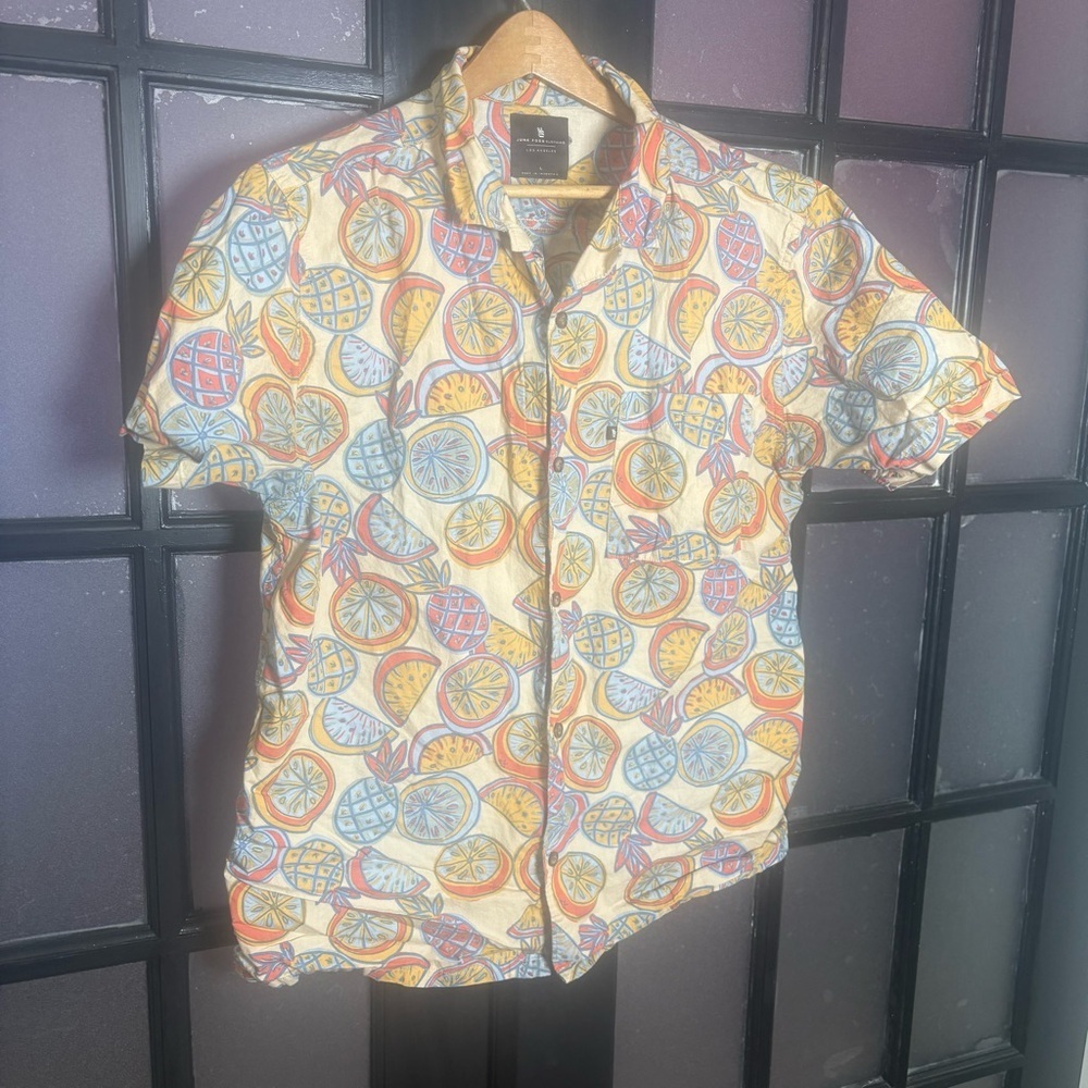 Junk Food Clothing LA Citrus Print Button Up Shirt Men’s Large Tropical Summer